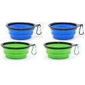 Dog Bowl Pet Collapsible Bowls, 4 Pack for Cats Dogs, Portable Pet Feeding Watering Dish for Walking Parking Traveling with 2 Carabiners (Small, Blue+Green)