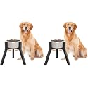 Dog Bowl Stand for Medium Large Dogs, Adjustable Width Elevated Dog Bowls 7-10.6", Raised Dog Food Water Bowls, 11 inch Tall Single Holder, Black,Bowl Not Included (Pack of 2)