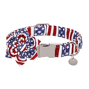 dog collar with flower 4th of july comfortable cotton dog collar american flag collar for small girl dog patriotic flower collar with metal buckle s