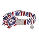 Dog Collar with Flower, 4th of July Comfortable Cotton Dog Collar, American Flag Collar for Small Girl Dog, Patriotic Flower Collar with Metal Buckle, S