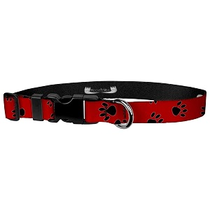 dog collar - patterned adjustable pet collars made in the usa - 34 inch wide small puppy paws black on red