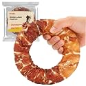 Dog Donut Treats,Chicken Duck Wrapped Rawhide Donuts(Plus Size),No Artificial Additives or Preservatives, Long-Lasting Dental Treat for Medium to Large Breeds,5.5inc Diameter, (6oz)