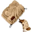 Dog Ear Muffs Noise Protection - Soft Calming Hood for Anxiety Relief, Fireworks, Thunder, Grooming &amp; Vet Visits - Elastic Headband &amp; Comfortable Neck Warmer for Travel (No Ears, Brown, Small)