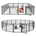 Dog Fence with Safety Mesh, 24" Height 16 Panels Metal Pet Playpen Indoor Outdoor, Portable Dog Fence Outdoor for Yard,Camping&amp; RV | Black-Silver