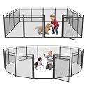 Dog Fence with Safety Mesh, 32" Height 16 Panels Metal Pet Playpen Indoor Outdoor, Portable Dog Fence Outdoor for Yard,Camping&amp; RV | Black-Silver