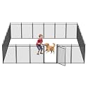 Dog Fence with Safety Mesh, 40" Height 24 Panels Metal Pet Playpen Indoor Outdoor, Portable Dog Fence Outdoor for Yard,Camping&amp; RV | Black-Silver