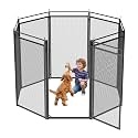 Dog Fence with Safety Mesh, 47" Height 8 Panels Metal Pet Playpen Indoor Outdoor, Portable Dog Fence Outdoor for Yard,Camping& RV | Black-Silver