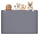 Dog Food Mat 34''x22'' Large Dog Mat for Food and Water,Dark Grey