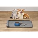Dog Food Mat - Silicone Dog Mat for Water - 19" x 12" Pet Feeding Mats with Residue Collection Pocket - Waterproof Cat Bowl Mat with High Edges to Prevent Water Food Spills (Gray)