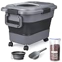 Dog Food Storage Container, 10-20 lbs Airtight Collapsible Cat Food Storage Container with Attachable Wheels, Portable Handle, Dog Food Scoop for Dog Cat Bird Pet Dry Food Storage Bin Dark Grey