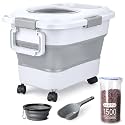 Dog Food Storage Container, 10-20 lbs Airtight Collapsible Cat Food Storage Container with Attachable Wheels, Portable Handle, Dog Food Scoop for Dog Cat Bird Pet Dry Food Storage Bin Light Grey