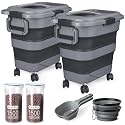 Dog Food Storage Container，2 Pack 25 lbs Airtight Collapsible Cat Food Storage Container with Attachable Wheels, Portable Handle, Dog Food Scoop for Dog Cat Bird Pet Dry Food Storage Bin Large