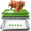 Dog Grass Pad with Tray, 36" X 24" Stainless Steel Tray & 2 Pics Replacement Artificial Grass Mats, Portable Dog Toilet for Indoor and Outdoor Use