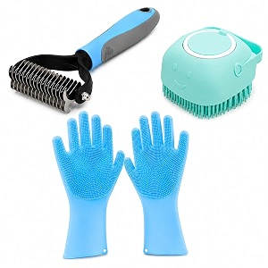 dog grooming kit for dogs cats pet deshedding brush silicone bath brush and grooming gloves set pet hair remover bathing massage brush for short amp long hair pets