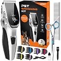 Dog Grooming Kit Low Noise，Cordless 4 in 1 Dog Clippers for Grooming Rechargeable Pet Cat Hair Trimmer with 2 Speed,6 Guards,Scissors,Comb for Small Medium Large Pets Dogs Cats Thick Hair Cutting