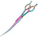Dog Grooming Scissors Curved Hair Cutting Scissors for Dogs & Cats Made of Premium Stainless Steel (Rainbow)