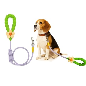 dog leash with flower charm  soft padded beaded leash  comfortable grip tangle-free walking lead cute amp stylish design for pets  durable and safe  walking and training green