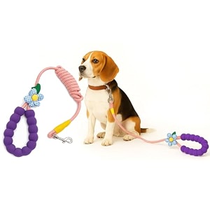 dog leash with flower charm  soft padded beaded leash  comfortable grip tangle-free walking lead cute amp stylish design for pets  durable and safe  walking and training purple