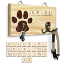 Dog Leash Holder Wall Mount, Pet Harness Hanger with Scrabble Letters, Dog Collar Organizer for Entryway, Cat Leash Key Holder for Wall, Pet Memorial Loss Gifts, Home Decor PF218-N