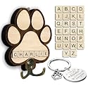 Dog Leash Holder for Wall Mount with Scrabble Letters, Wooden Paw Print Wall Hook, Pet Collar and Harness Organizer for Entryway, Key Hook for Pet Lovers &amp; Dog Owners, Home Decor PF283