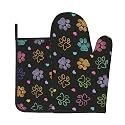 Dog Paw Oven Mitts and Pot Holders Sets - Colorful Paw Kitchen Mitts Potholders 2 Pack Heat Resistant Vibrant Festival Oven Gloves Hot Pads for Kitchen Baking Grilling Party