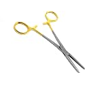 Dog Pet Ear/Nose Hair Puller Grooming Hemostat Locking Forceps Pliers, 5.5" (14cm), Straight (Gold Handle)