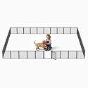 Dog Playpen with Safety Mesh, 24" Height 40 Panels Metal Dog Fence Indoor Outdoor, Portable Dog Kennel for Camping, Yard &amp; RV | Black-Silver