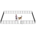 Dog Playpen with Safety Mesh, 32" Height 48 Panels Metal Dog Fence Indoor Outdoor, Portable Dog Kennel for Camping, Yard &amp; RV | Black-Silver