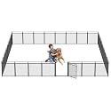 Dog Playpen with Safety Mesh, 32" Height 32 Panels Metal Dog Fence Indoor Outdoor, Portable Dog Kennel for Camping, Yard &amp; RV | Black-Silver