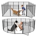 Dog Playpen with Safety Mesh, 40" Height 16 Panels Metal Dog Fence Indoor Outdoor, Portable Dog Kennel for Camping, Yard &amp; RV | Black-Silver