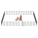 Dog Playpen with Safety Mesh, 40" Height 48 Panels Metal Dog Fence Indoor Outdoor, Portable Dog Kennel for Camping, Yard &amp; RV | Black-Silver
