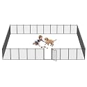 Dog Playpen with Safety Mesh, 40" Height 40 Panels Metal Dog Fence Indoor Outdoor, Portable Dog Kennel for Camping, Yard &amp; RV | Black-Silver