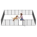 Dog Playpen with Safety Mesh, 40" Height 32 Panels Metal Dog Fence Indoor Outdoor, Portable Dog Kennel for Camping, Yard &amp; RV | Black-Silver