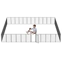 Dog Playpen with Safety Mesh, 47" Height 48 Panels Metal Dog Fence Indoor Outdoor, Portable Dog Kennel for Camping, Yard &amp; RV | Black-Silver
