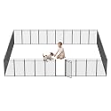Dog Playpen with Safety Mesh, 47" Height 40 Panels Metal Dog Fence Indoor Outdoor, Portable Dog Kennel for Camping, Yard &amp; RV | Black-Silver