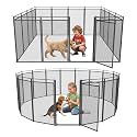 Dog Playpen with Safety Mesh, 47" Height 16 Panels Metal Dog Fence Indoor Outdoor, Portable Dog Kennel for Camping, Yard &amp; RV | Black-Silver