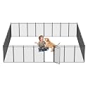 Dog Playpen with Safety Mesh, 47" Height 32 Panels Metal Dog Fence Indoor Outdoor, Portable Dog Kennel for Camping, Yard &amp; RV | Black-Silver