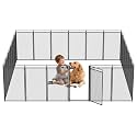 Dog Playpen with Safety Mesh, 47" Height 24 Panels Metal Dog Fence Indoor Outdoor, Portable Dog Kennel for Camping, Yard &amp; RV | Black-Silver
