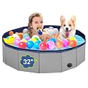 Dog Pool, Foldable Pet Swimming Pool with 6mm High-Strength PP Board, Hard Plastic Collapsible Doggy Pools for Small Dogs Kitty Duck,Non-Slip Doggie Bathtub Quick to Set Up and Drainage Hole(32x8in)