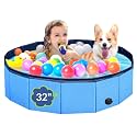 Dog Pool, Foldable Pet Swimming Pool with 6mm High-Strength PP Board, Hard Plastic Collapsible Doggy Pools for Small Dogs Kitty Duck,Non-Slip Doggie Bathtub Quick to Set Up and Drainage Hole(32x8in)