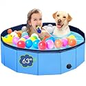 Dog Pool, Foldable Pet Swimming Pool with 6mm High-Strength PP Board, Hard Plastic Collapsible Doggy Pools for Small Dogs Kitty Duck, Non-Slip Doggie Bathtub Quick to Set Up and Drainage Hole, 63.2"