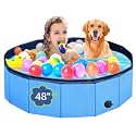 Dog Pool, Foldable Pet Swimming Pool with 6mm High-Strength PP Board, Hard Plastic Collapsible Doggy Pools for Small Dogs Kitty Duck, Non-Slip Doggie Bathtub Quick to Set Up and Drainage Hole, 48"