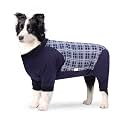 Dog Recovery Suit, Abdominal Wound After Surgery Wear, Anti Licking Bodysuit with Zipper, E-Collar &amp; Cone Alternatives, Plaid Dog Spay Surgical Shirt Prevent Shedding(Medium, Blue)