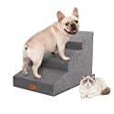 Dog Stairs for Small Dogs,15.7" H,3-Step Curved Pet Ramp for Bed Couch Sofa and Chair,Non-Slip Pet Steps for Injured &amp; Senior Pets with Washable Cover and Durable High Density Foam,Grey