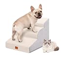 Dog Stairs for Small Dogs,15.7" H,3-Step Curved Pet Ramp for Bed Couch Sofa and Chair,Non-Slip Pet Steps for Injured &amp; Senior Pets with Washable Cover and Durable High Density Foam,Beige