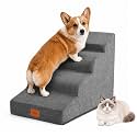 Dog Stairs for Small Dogs and Cats, 19.7" H, 4-Step Curved Pet Ramp for Beds or Couches, Non-Slip Medium Pet Steps with High Density Foam, Grey
