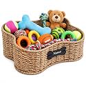 Dog Toy Basket, Dogs Bone Basket for Toys, Wicker Storage Basket for Pet Stuff, Dog Toy Bin for Living Room,Handmade Seagrass Basket with Custom Tag