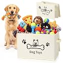 Dog Toy Storage Basket with Handle Collapsible Pet Toy Box Organizer, Beige