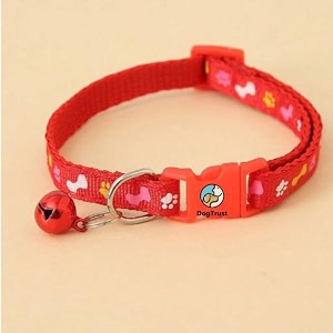dog trust cute dog collar belt paw amp bone pattern belt with loudly bell adjustable belt for puppies and small dogs perfect and special occasions red