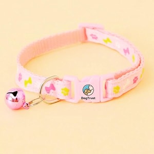dog trust cute dog collar belt paw amp bone pattern belt with loudly bell adjustable belt for puppies and small dogs perfect and special occasions pink